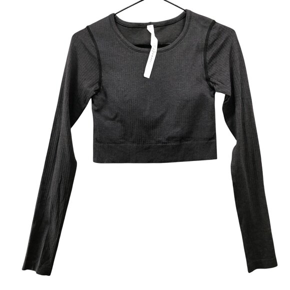 Lululemon Ebb To Street Long Sleeve Shirt Womens 4 Gray Charcoal Cropped - Picture 1 of 10